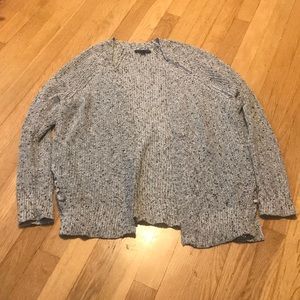 gray and white cardigan